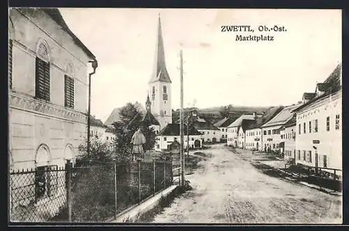 AK Zwettl /O.-Oe., Marktplatz mit Kirche