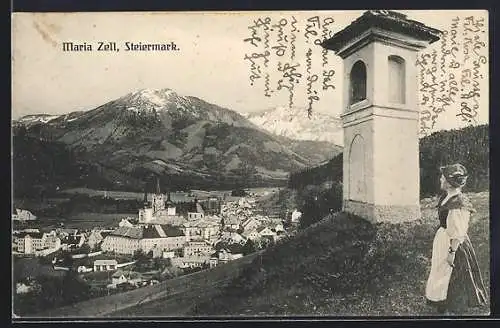 AK Maria Zell, Teilansicht mit Bergen