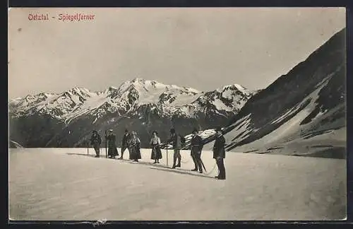 AK Oetztal, Spiegelferner mit Bergsteigern im Schnee