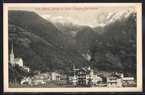 AK Oetz /Oetztal, Ortspartie mit Hotel und Pension Drei Mohren