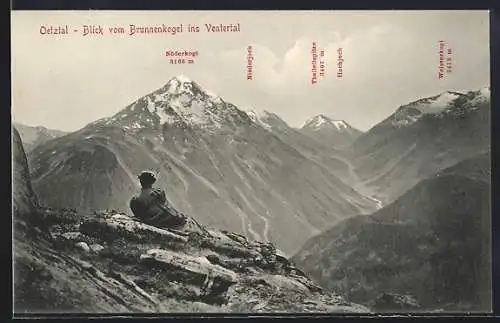AK Oetz /Oetztal, Blick vom Brunnenkogel ins Ventertal mit Nöderkogl, Niederjoch und Hochjoch