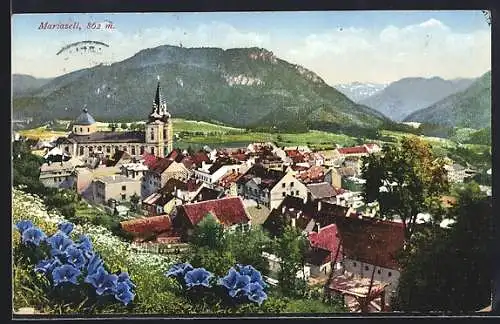 AK Mariazell, Teilansicht mit Kirche