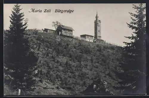 AK Maria Zell, Bürgeralpe mit Turm