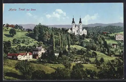 AK Maria Trost bei Graz, Ortspartie mit Kirche
