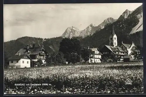 AK Ramsau, Ortsansicht mit Dachstein