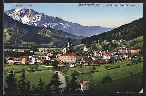 AK Mariazell /Steiermark, Kloster mit Strassenpartie und Oetscher
