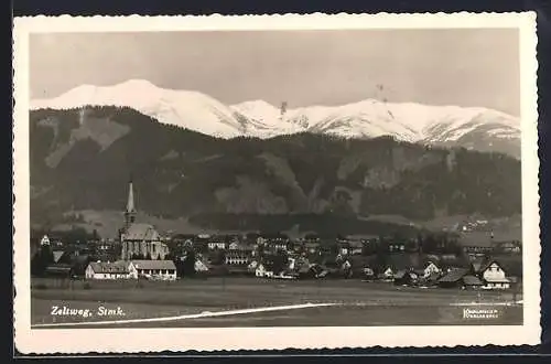 AK Zeltweg, Totalansicht mit Gebirge