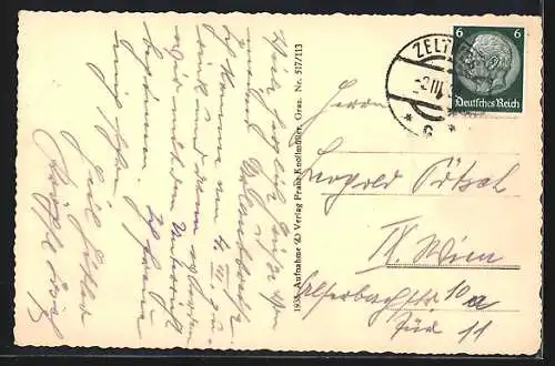 AK Zeltweg, Totalansicht mit Gebirge