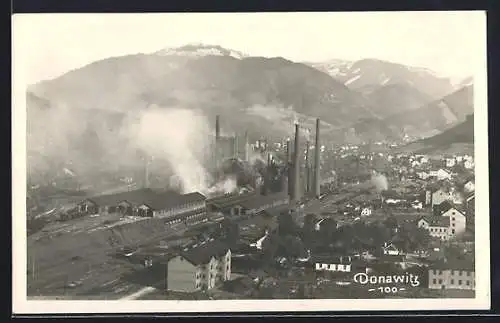 AK Donawitz, Ortsansicht mit einer Fabrik