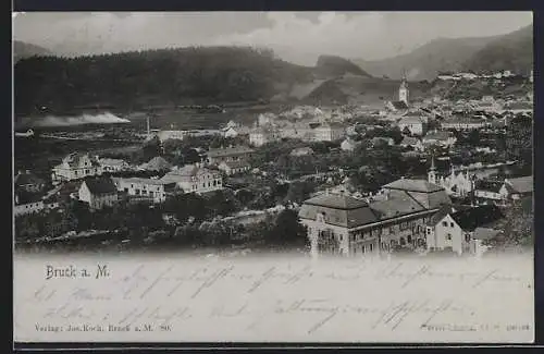 AK Bruck a. Mur, Ortschaft aus einer kleinen Anhöhe gesehen um 1900