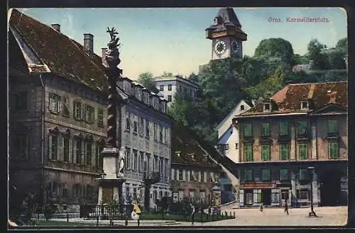 AK Graz, Karmeliterplatz mit Denkmal