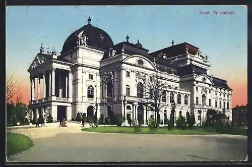 AK Graz, Opernhaus mit Strassenpartie