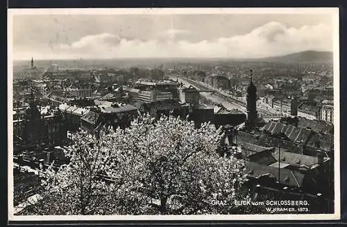 AK Graz, Blick vom Schlossberg mit Kirche
