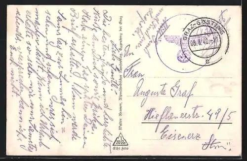 AK Graz, Blick vom Schlossberg mit Kirche