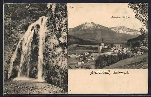 AK Mariazell i. Steiermark, der Marienfall, Blick zum Oetscher