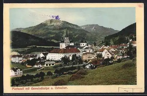 AK Mariazell, Ortsansicht mit Gemeindealpe und Oetscher