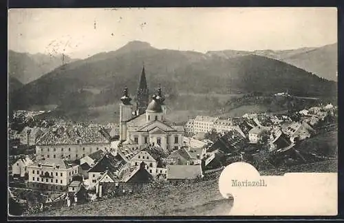AK Mariazell, Teilansicht mit Bergpanorama