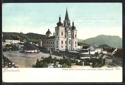 AK Mariazell, Wallfahrtskirche mit Ladenfronten