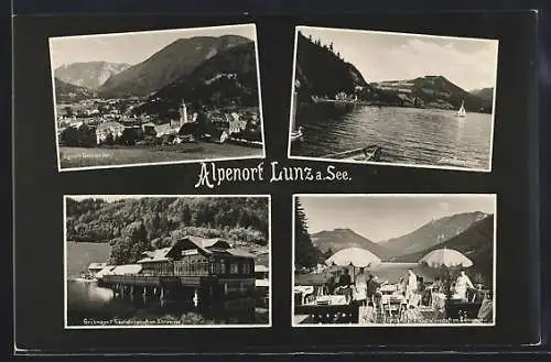 AK Lunz a. See, Grubmayrs Gasthaus am Lunzersee mit Terrasse, Seepartie, Teilansicht