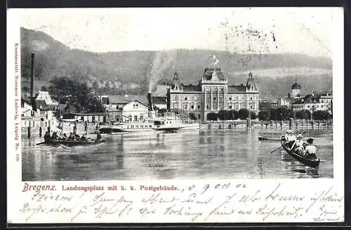 AK Bregenz, Landungsplatz mit k. k. Postgebäude