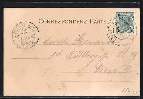 AK Bregenz, Landungsplatz mit k. k. Postgebäude