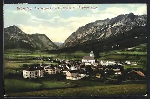 AK Gröbming, Ortsansicht mit Kamm und Stoderzinken