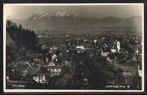 AK Dornbirn, Totalansicht mit Bergpanorama aus der Vogelschau