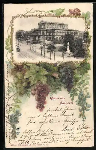 AK Hannover, Strassenpartie mit Strassenbahn, Weinreben