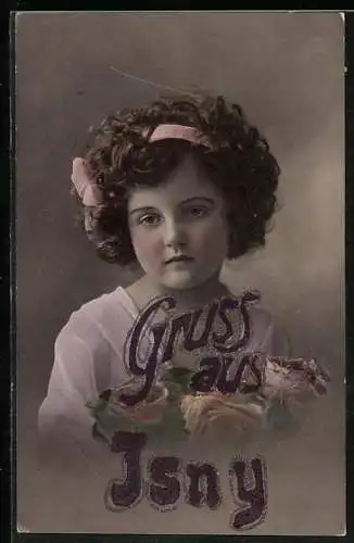 AK Isny, Portrait eines Mädchens mit Blumen
