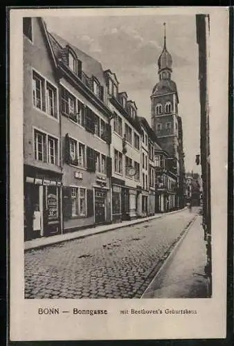 AK Bonn, Bonngasse mit Beethovens Geburtshaus, Strassenpartie
