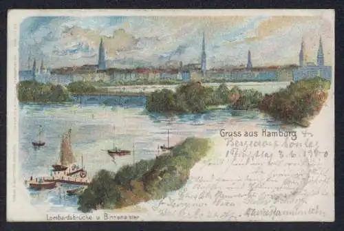 AK Hamburg-Neustadt, Lombardsbrücke und Binnenalster