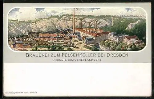 Künstler-AK Dresden-Coschütz, Brauerei zum Felsenkeller