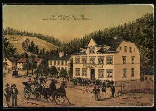 Künstler-AK Schwarzwald i. Th., Gasthaus zum Deutschen Haus v. Ernst Drössler