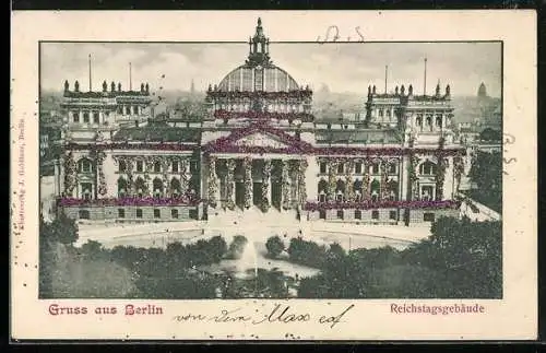 AK Berlin-Tiergarten, Blick auf das Reichstagsgebäude