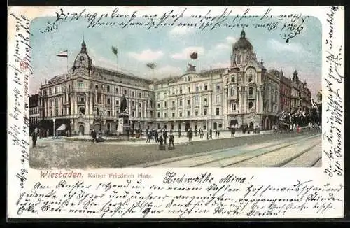 Glitzer-Perl-AK Wiesbaden, Kaiser Friedrich Platz mit Glitzer-Perlen