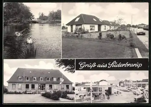AK Süderbrarup, Tankstelle, Rathaus und Ententeich