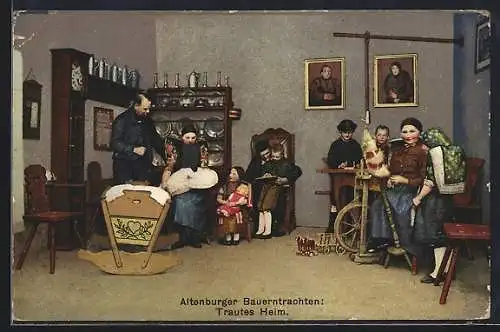 AK Altenburger Bauerntrachten, Familie im trauten Heim