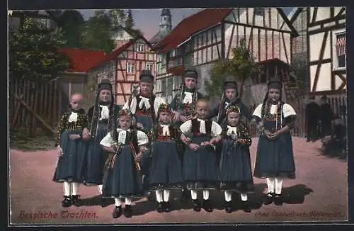 AK Viele Mädchen in hessischer Tracht
