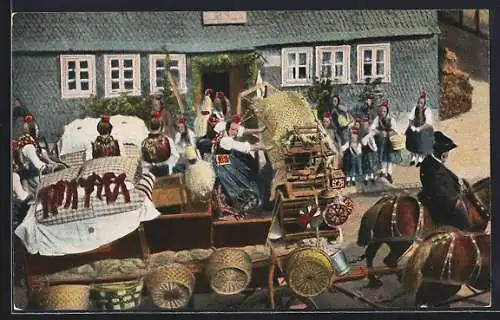 AK Schwälmer Brautwagen, hessische Tracht