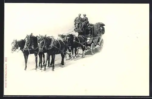 AK Zwei Männer auf einer Postkutsche mit fünf Pferden