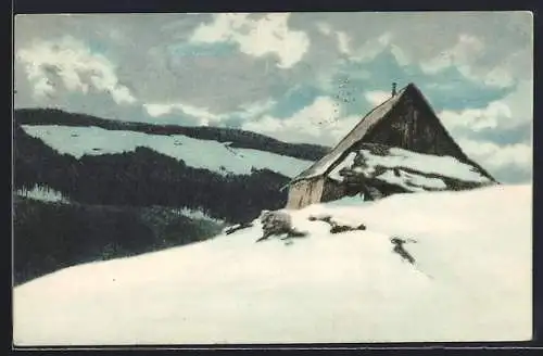 Künstler-AK Friedrich Iwan: Einsame Baude im Riesengebirge