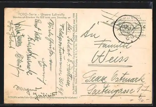 AK Sturzkampf-Flugzeug Hs 123 setzt zum Sturzflug an, 