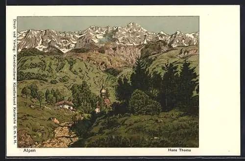 Künstler-AK Hans Thoma: Ort vor dem Alpen