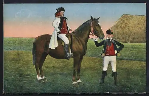 AK Hochzeitsreiter aus der Schwalm, hessische Tracht