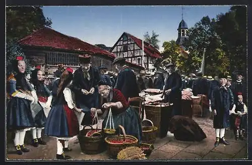 AK Markt in der Schwalm, Hessische Trachten