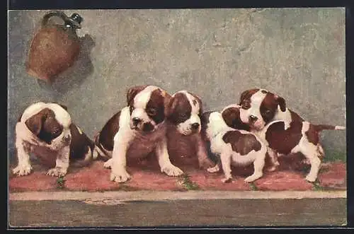 AK Die Stammhalter, nach Gemälde von Jobst, Hundewelpen, Boxer