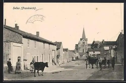 AK Selles, Ortspartie mit Dorfstrasse