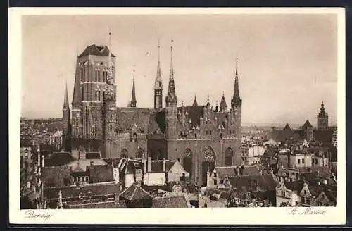 AK Danzig-Gdansk, Blick auf St. Marien