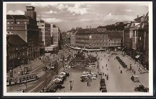 AK Zagreb, Jelacicev irg, Ortspartie mit Strassenbahn