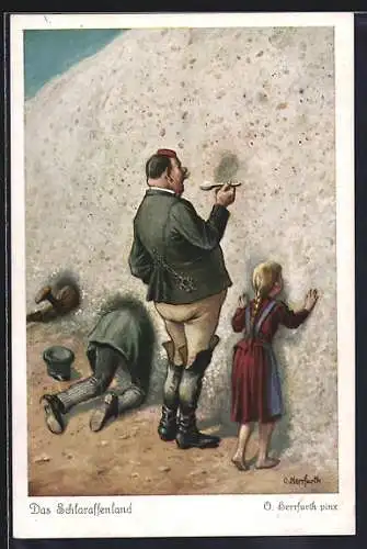 Künstler-AK Oskar Herrfurth: Das Schlaraffenland Nr. 6: Nur ein Blinder kann den Weg sehen...